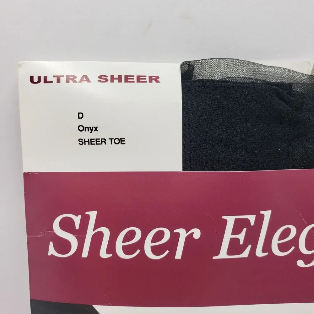 Hanes Sheer Elegance Pantyhose Vintage Onyx Black Ultra Sheer D Sheer Toe NOS